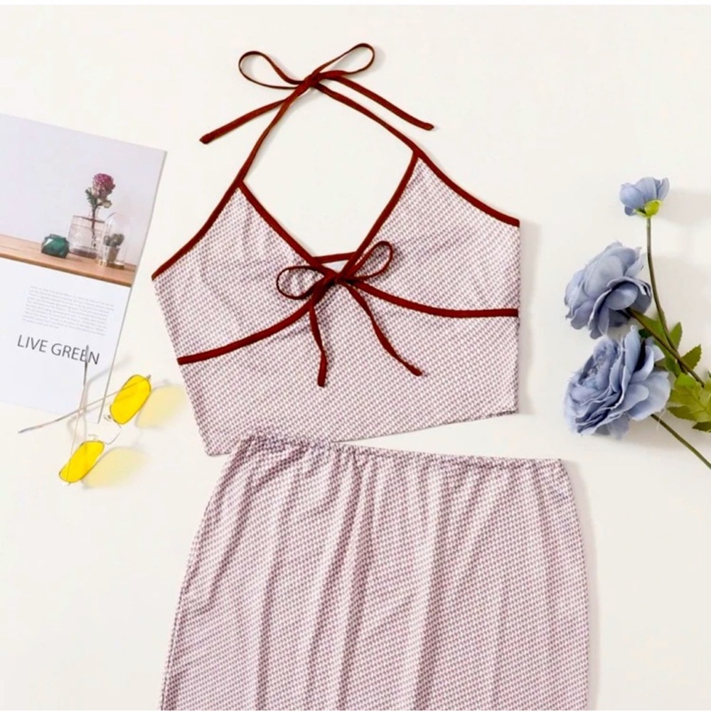 Brown and White Halter Top